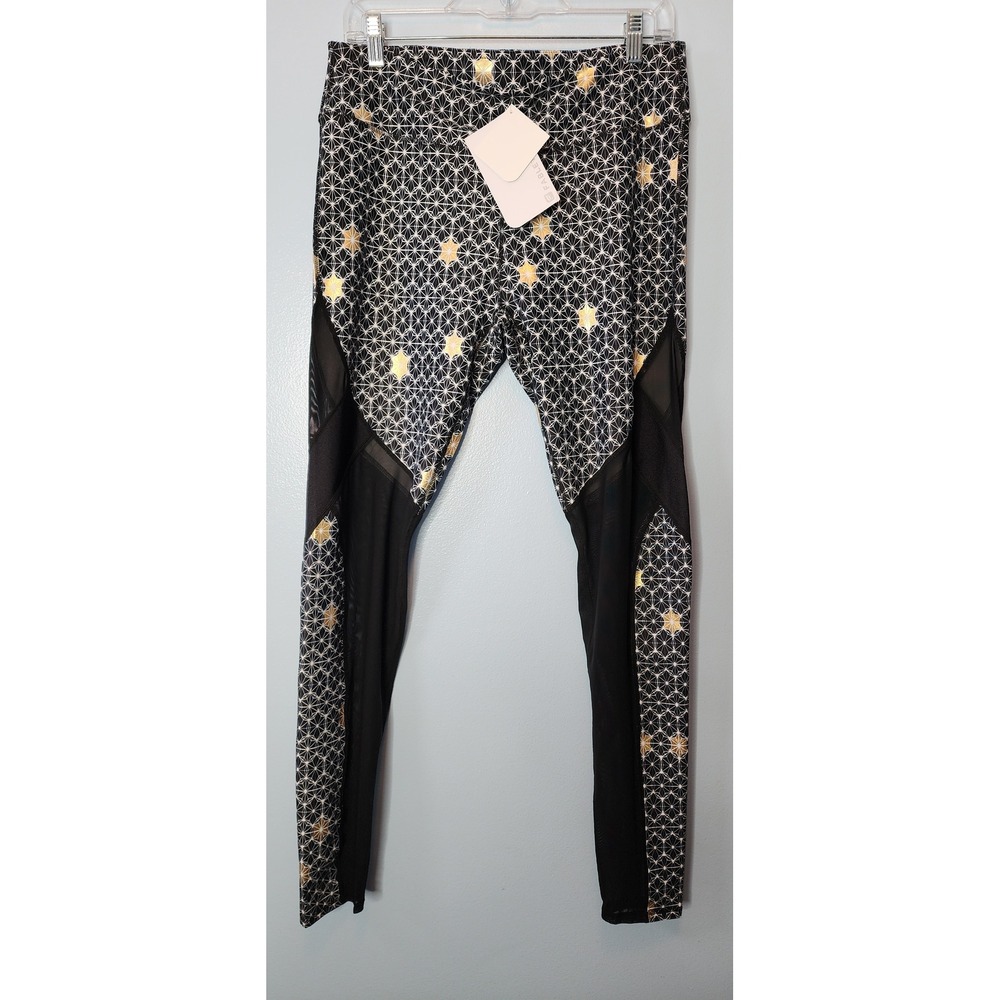 Black Patterned High-Waist Mesh Panel Leggings - Women